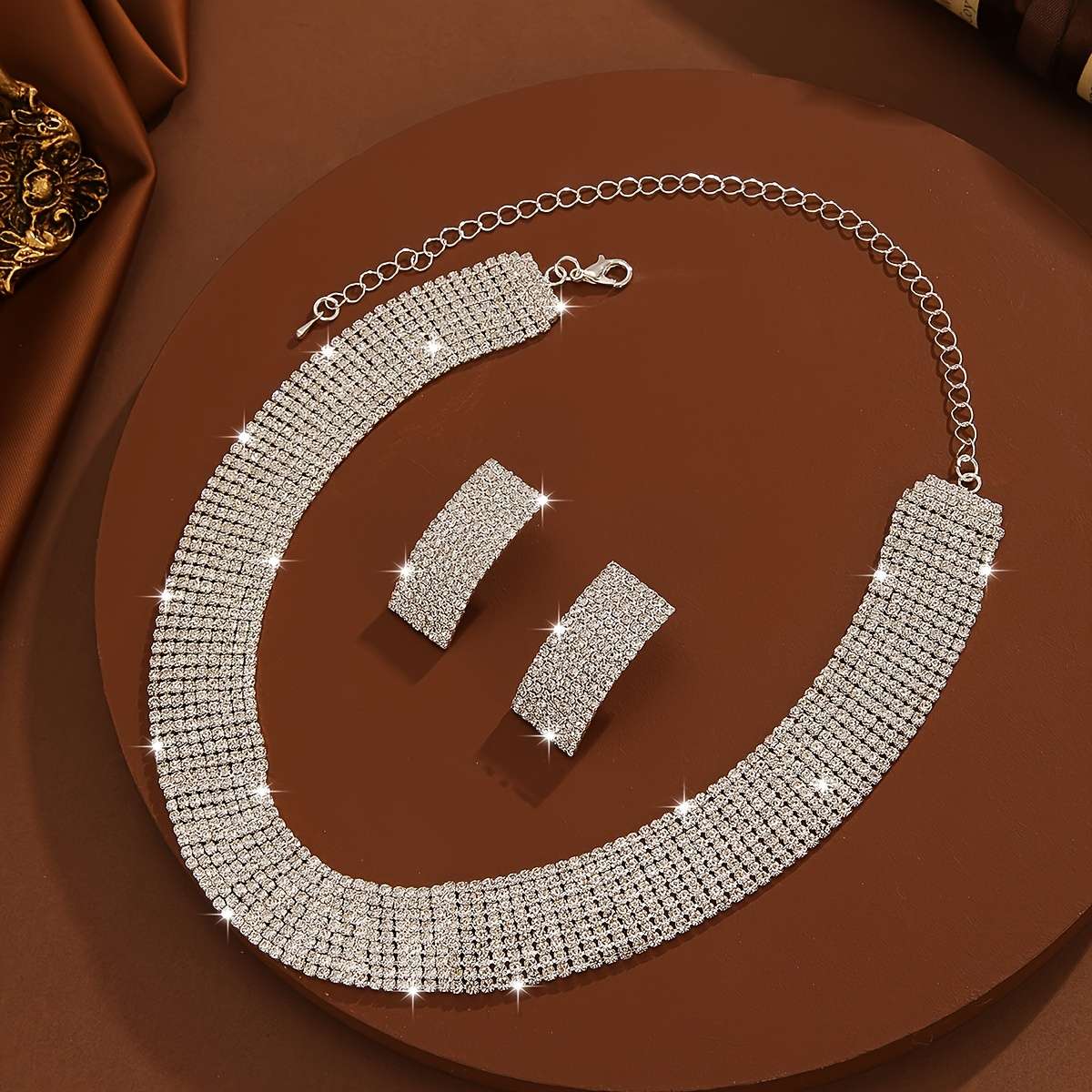 3pcs Luxury Trendy Necklace and Earrings Set for Evening Dress, Bridal Wedding Photography Jewelry Two-Piece Set - Image 5