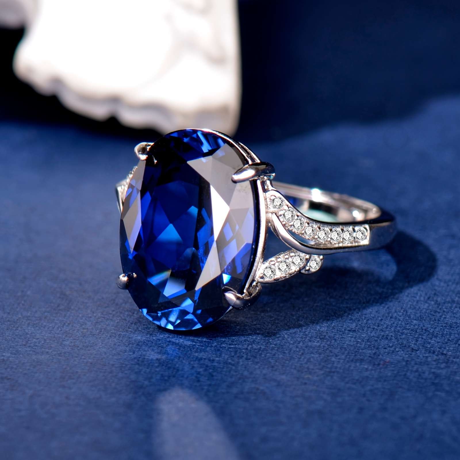 1pc Elegant 925 Sterling Silvery Adjustable Ring with Synthetic Blue Sapphire, Fashionable Simple Design, Personalized Faux Gemstone, Ideal Gift for Mother on Special Occasions - CUANAIR - Image 6