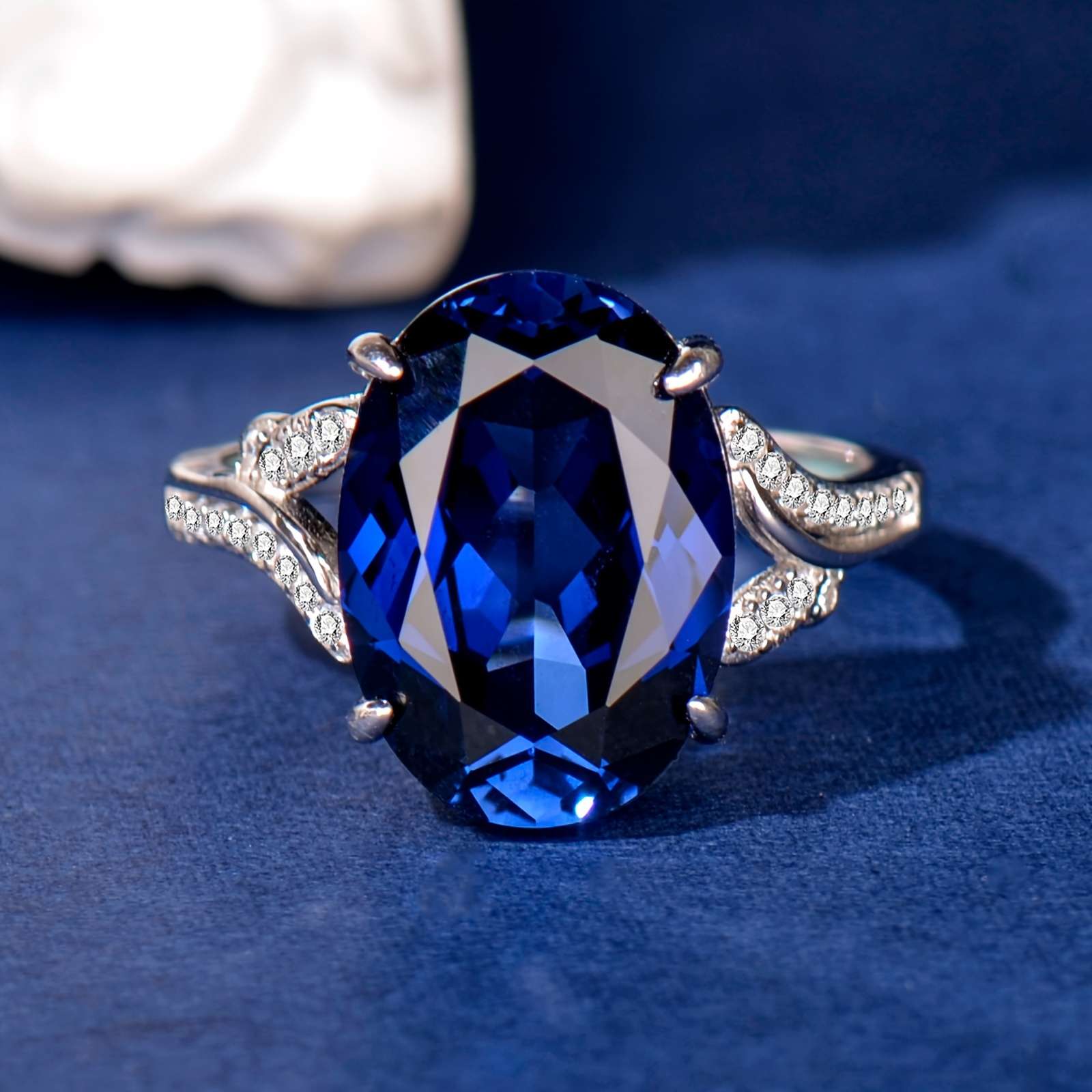 1pc Elegant 925 Sterling Silvery Adjustable Ring with Synthetic Blue Sapphire, Fashionable Simple Design, Personalized Faux Gemstone, Ideal Gift for Mother on Special Occasions - CUANAIR