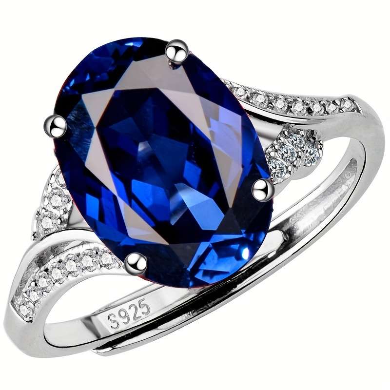 1pc Elegant 925 Sterling Silvery Adjustable Ring with Synthetic Blue Sapphire, Fashionable Simple Design, Personalized Faux Gemstone, Ideal Gift for Mother on Special Occasions - CUANAIR - Image 3