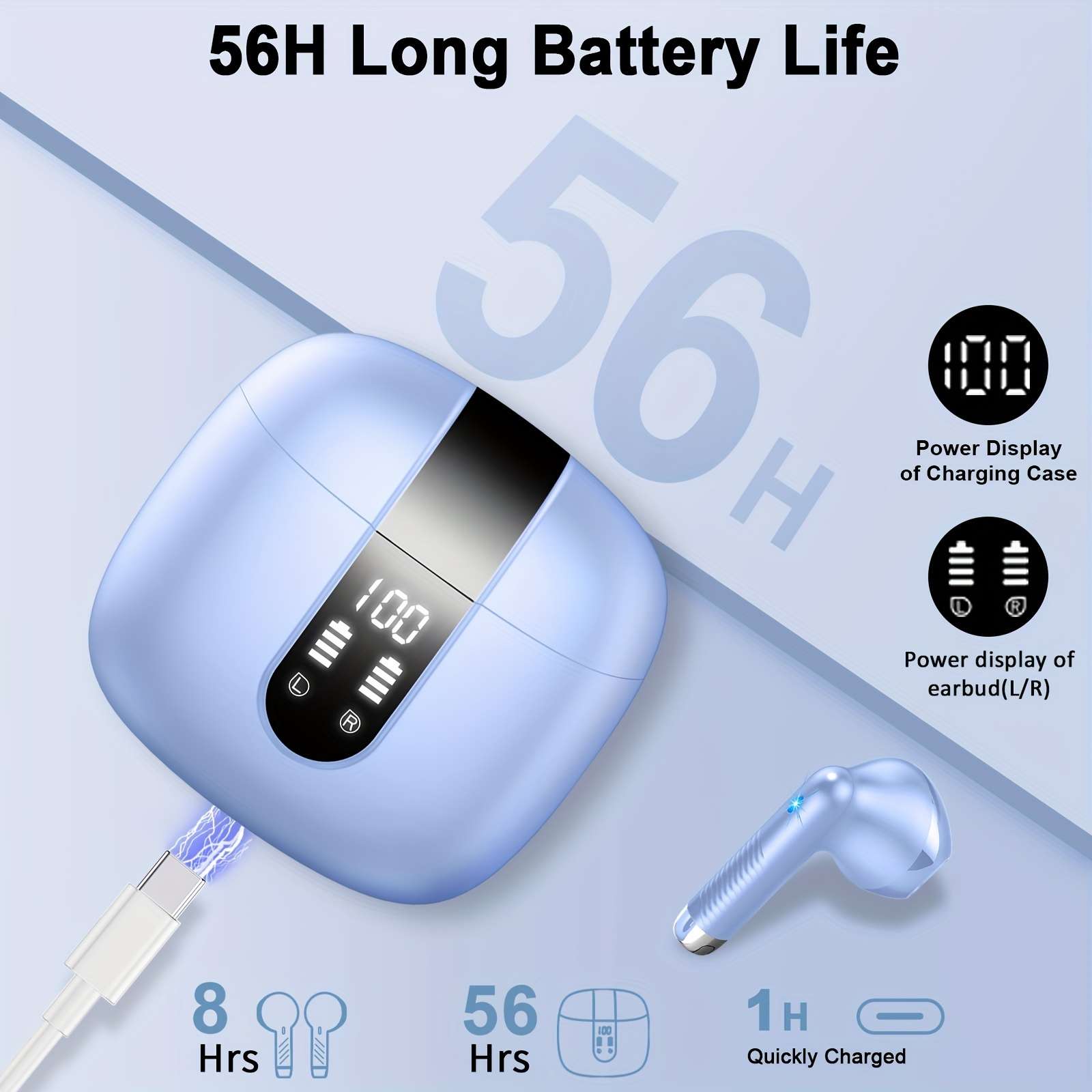 J55 Wireless Earphones 5.3 Earphones, Clear Sound, 40H Playback Time, Sports Earbuds With LED Digital Display Touch Control, Wireless Earphones With Built-in Microphone, Suitable For Android IOS Working - Image 9