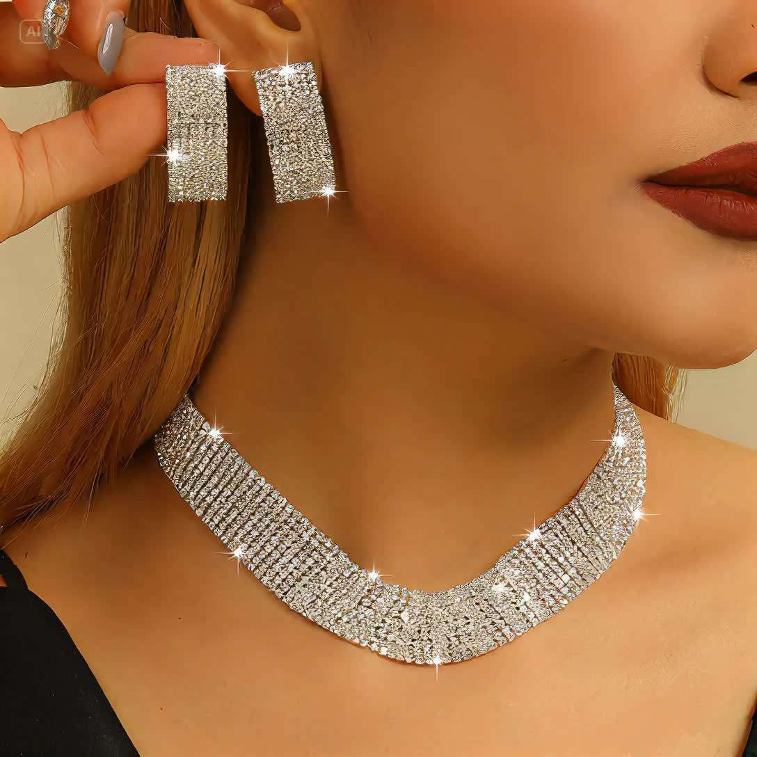 3pcs Luxury Trendy Necklace and Earrings Set for Evening Dress, Bridal Wedding Photography Jewelry Two-Piece Set - Image 6