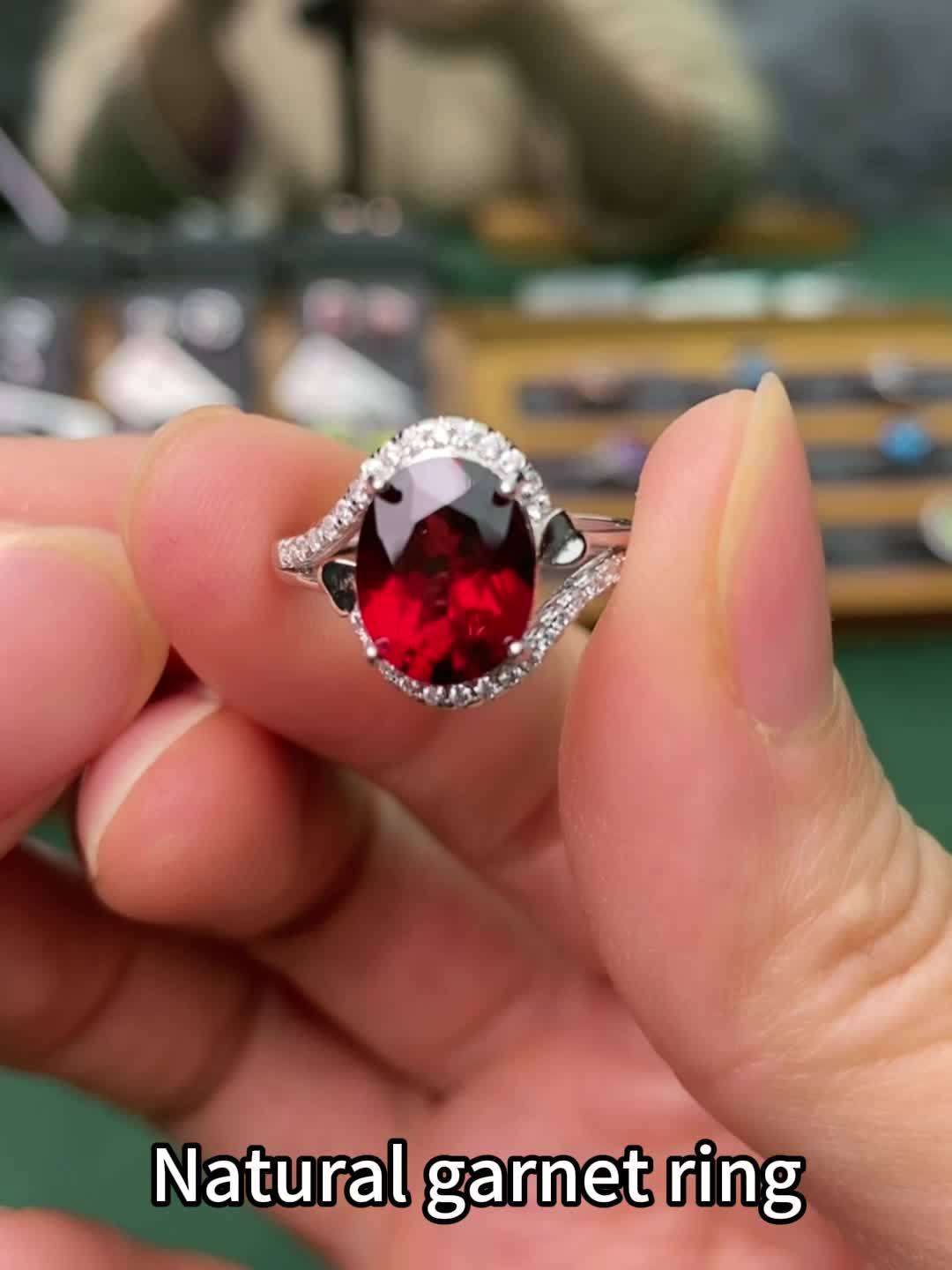 925 Silver natural garnet ring, suitable for women, Women's rings, adjustable, elegant, fashionable, luxurious, temperament, high sense, holiday gifts, Valentine's Day gifts, Mother's Day gifts, gifts for lovers, birthday gifts, Christmas gifts. - Image 11