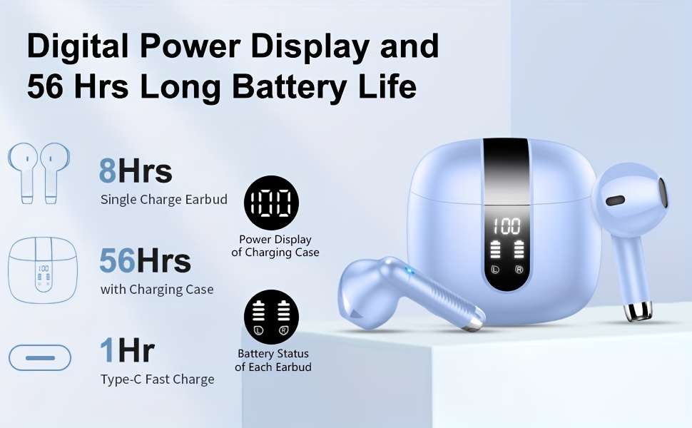 J55 Wireless Earphones 5.3 Earphones, Clear Sound, 40H Playback Time, Sports Earbuds With LED Digital Display Touch Control, Wireless Earphones With Built-in Microphone, Suitable For Android IOS Working - Image 13