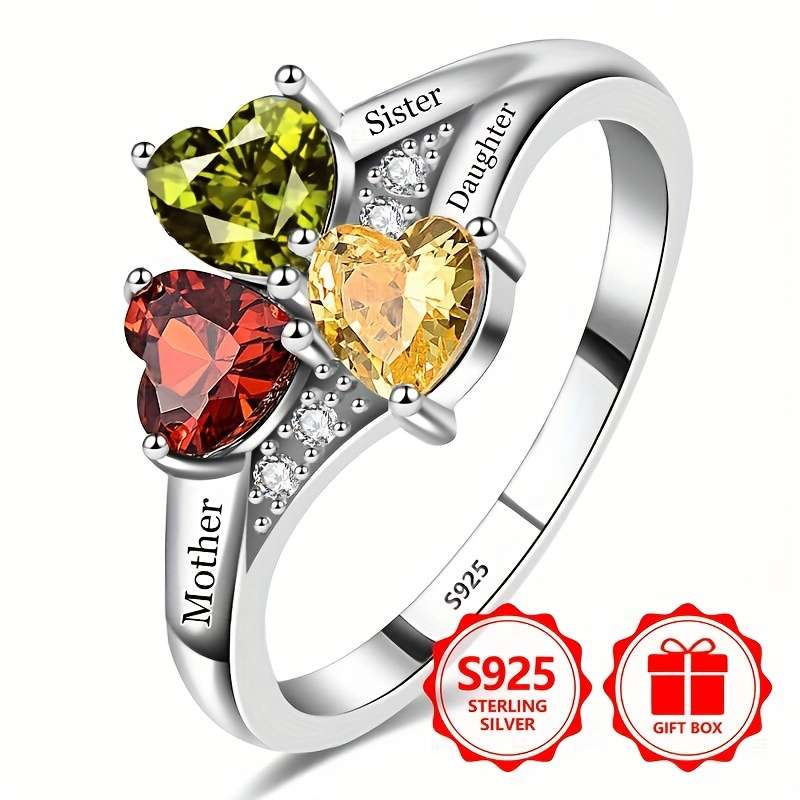 925 Sterling Silver Women'S Ring, Fashionable and Unique Design with 3 Colorful Synthetic Cubic Zirconia Stones, Perfect for Parties, Travel, Gifting to Family, or Friends, Birthday Present, Includes Gift Box