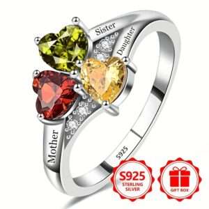 925 Sterling Silver Women'S Ring, Fashionable and Unique Design with 3 Colorful Synthetic Cubic Zirconia Stones, Perfect for Parties, Travel, Gifting to Family, or Friends, Birthday Present, Includes Gift Box