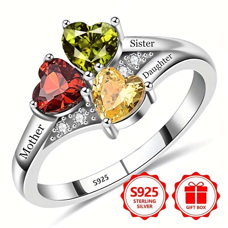 925 Sterling Silver Women'S Ring, Fashionable and Unique Design with 3 Colorful Synthetic Cubic Zirconia Stones, Perfect for Parties, Travel, Gifting to Family, or Friends, Birthday Present, Includes Gift Box - Image 2