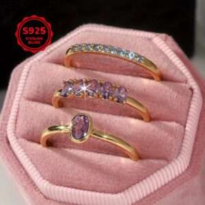 Elegant Luxury Design Sense Oval Inlaid Natural Zirconia Ring Three-Piece Set, Banquet Party Holiday Engagement Ring, The Best Gift for Women