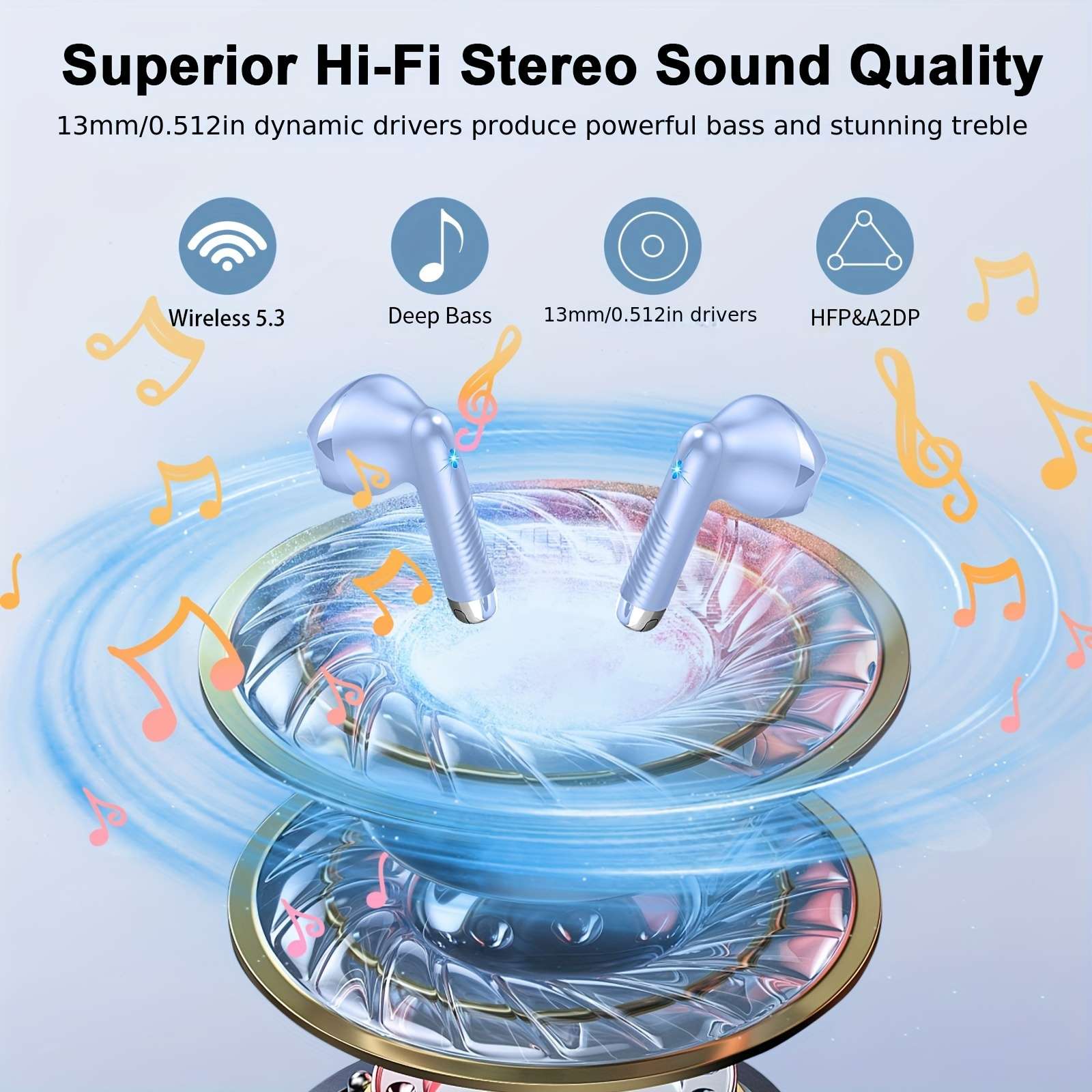 J55 Wireless Earphones 5.3 Earphones, Clear Sound, 40H Playback Time, Sports Earbuds With LED Digital Display Touch Control, Wireless Earphones With Built-in Microphone, Suitable For Android IOS Working - Image 6