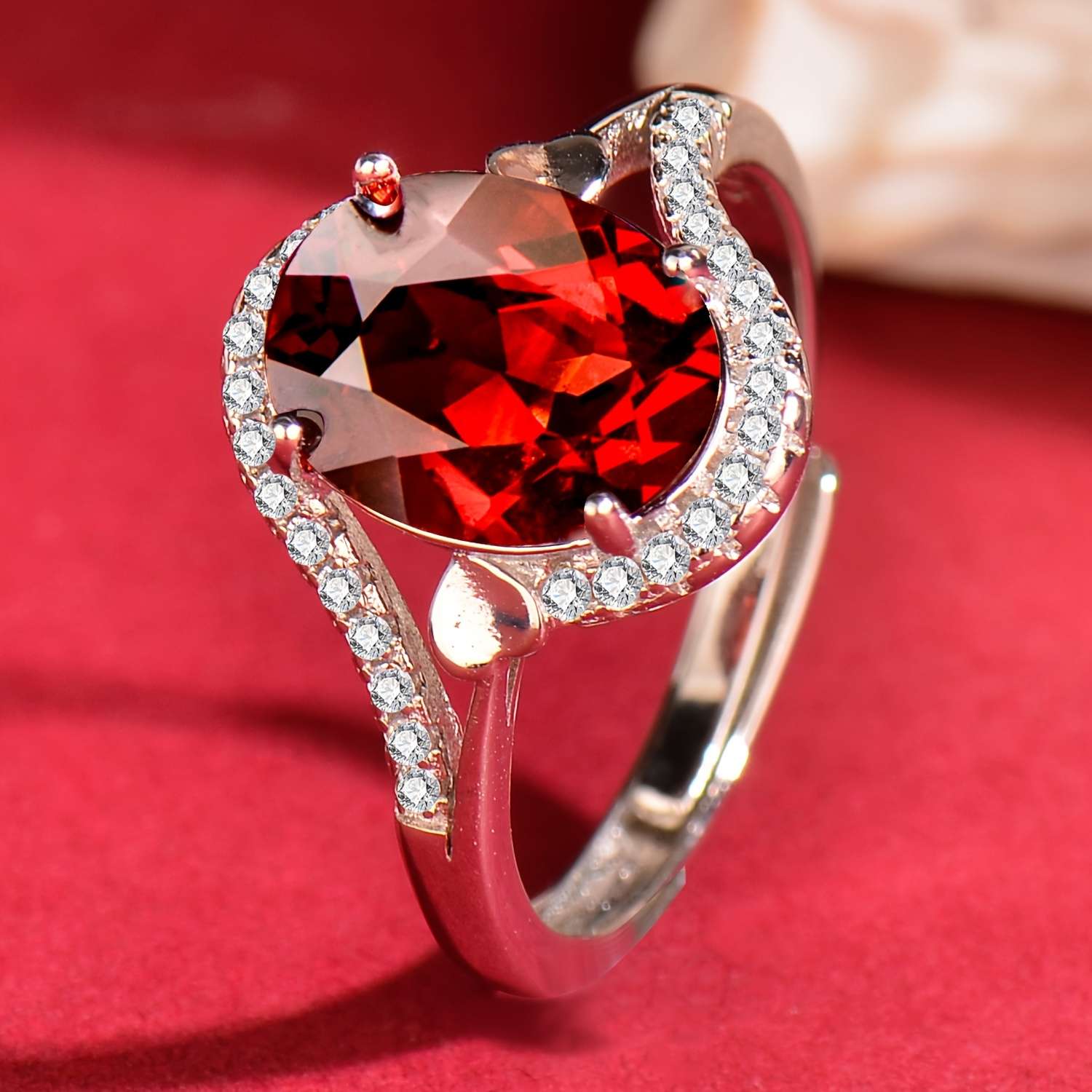 925 Silver natural garnet ring, suitable for women, Women's rings, adjustable, elegant, fashionable, luxurious, temperament, high sense, holiday gifts, Valentine's Day gifts, Mother's Day gifts, gifts for lovers, birthday gifts, Christmas gifts. - Image 6