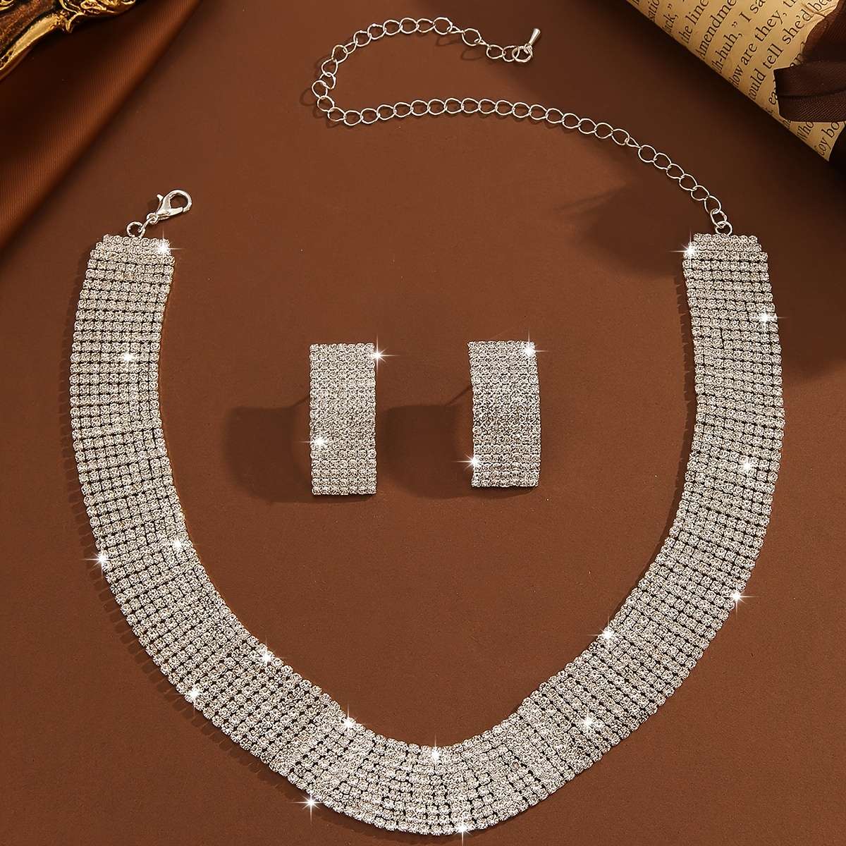 3pcs Luxury Trendy Necklace and Earrings Set for Evening Dress, Bridal Wedding Photography Jewelry Two-Piece Set - Image 3