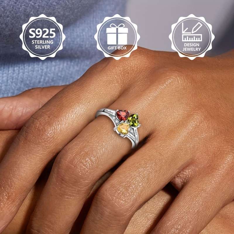 925 Sterling Silver Women'S Ring, Fashionable and Unique Design with 3 Colorful Synthetic Cubic Zirconia Stones, Perfect for Parties, Travel, Gifting to Family, or Friends, Birthday Present, Includes Gift Box - Image 6