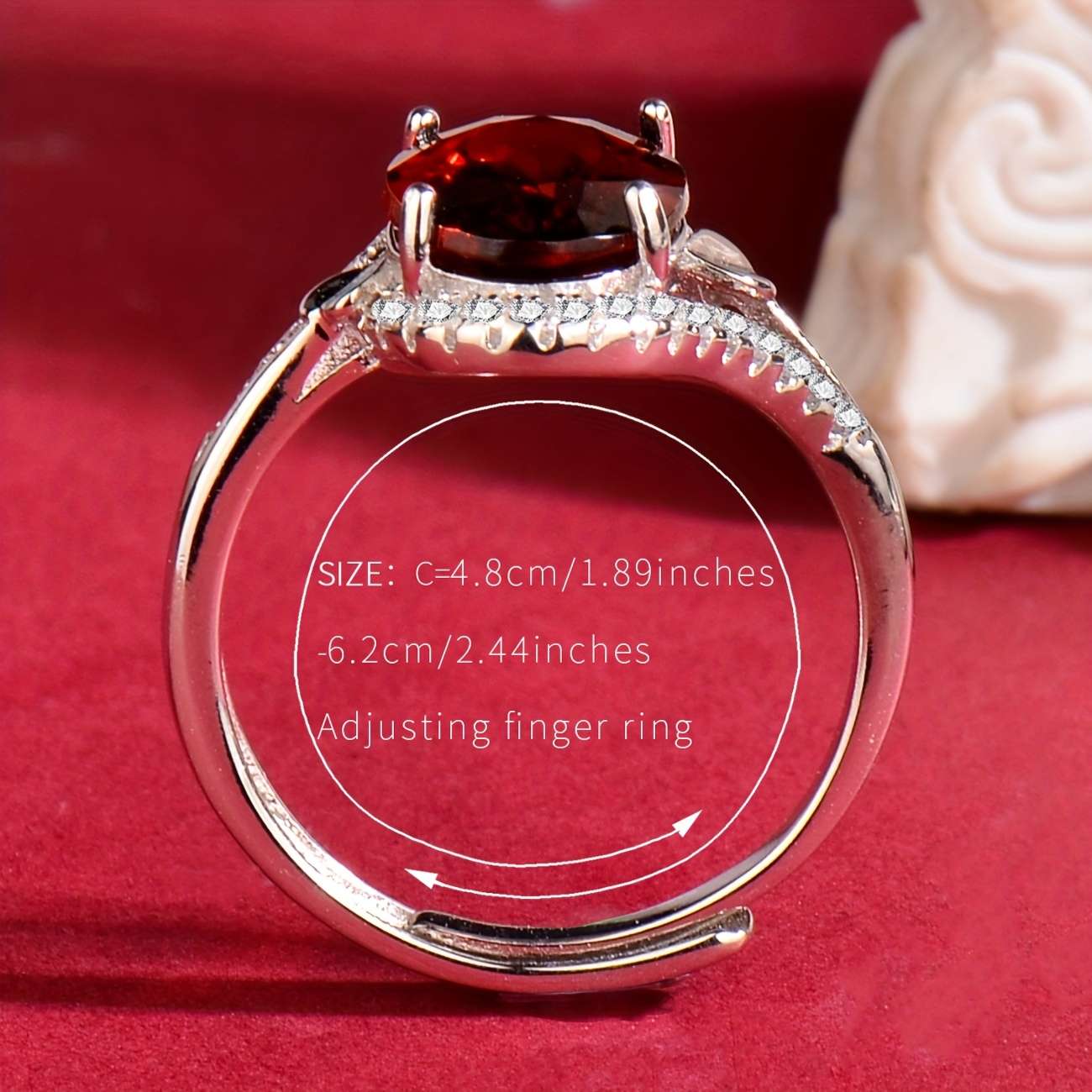 925 Silver natural garnet ring, suitable for women, Women's rings, adjustable, elegant, fashionable, luxurious, temperament, high sense, holiday gifts, Valentine's Day gifts, Mother's Day gifts, gifts for lovers, birthday gifts, Christmas gifts. - Image 8