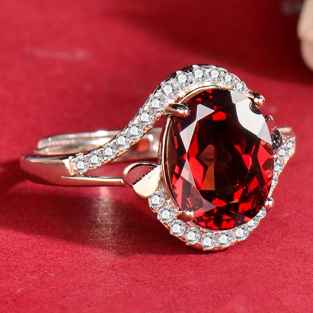 925 Silver natural garnet ring, suitable for women, Women's rings, adjustable, elegant, fashionable, luxurious, temperament, high sense, holiday gifts, Valentine's Day gifts, Mother's Day gifts, gifts for lovers, birthday gifts, Christmas gifts. - Image 4