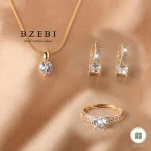 Necklace + Ring + Earrings Set with Synthetic Synthetic Zirconia Round Design, Fashionable Jewelry for Christmas, Valentine's Day, Mother's Day, New Year, Birthday Gift in a Gift Box (534n+642r+650e)