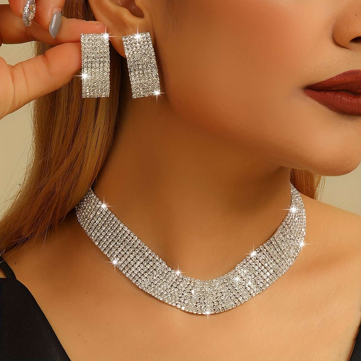 3pcs Luxury Trendy Necklace and Earrings Set for Evening Dress, Bridal Wedding Photography Jewelry Two-Piece Set