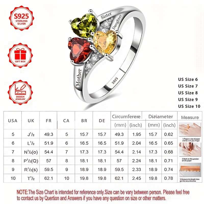 925 Sterling Silver Women'S Ring, Fashionable and Unique Design with 3 Colorful Synthetic Cubic Zirconia Stones, Perfect for Parties, Travel, Gifting to Family, or Friends, Birthday Present, Includes Gift Box - Image 4