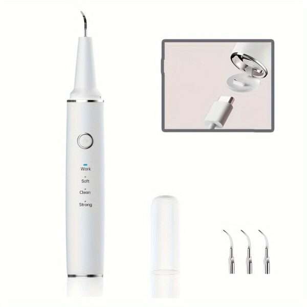 [Rechargeable Scaler with LED] 3 Modes USB Rechargeable Scaler - LED Light Cleaning Kit with 4 Interchangeable Brush Heads - Image 3