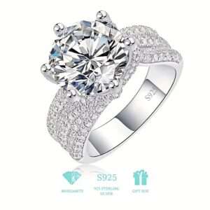 925 Sterling Silver 5 Carat Moissanite Ring, Luxurious Full Faux Diamond Inlay, Commemorative Day Birthday Wedding Engagement Proposal Gift