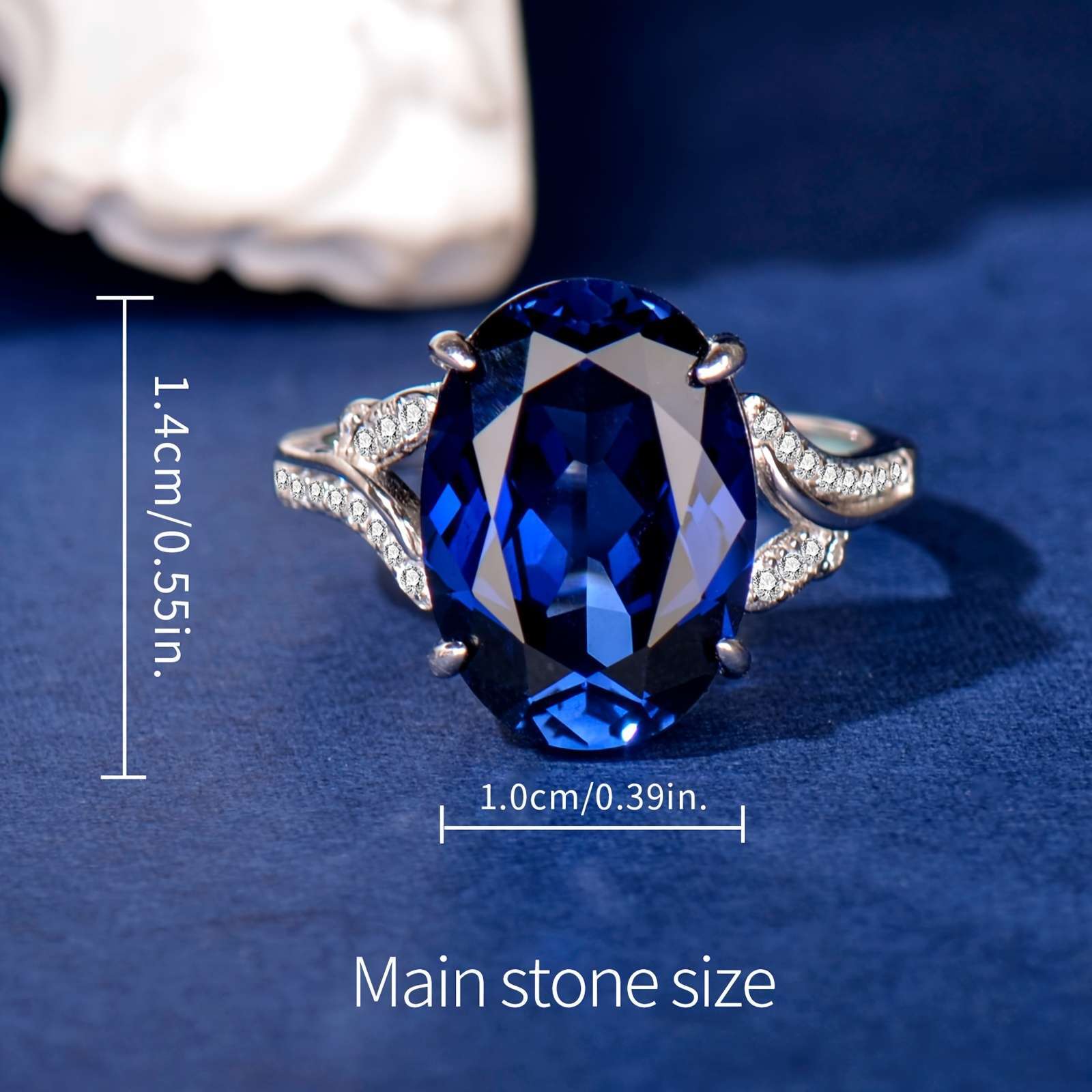 1pc Elegant 925 Sterling Silvery Adjustable Ring with Synthetic Blue Sapphire, Fashionable Simple Design, Personalized Faux Gemstone, Ideal Gift for Mother on Special Occasions - CUANAIR - Image 2