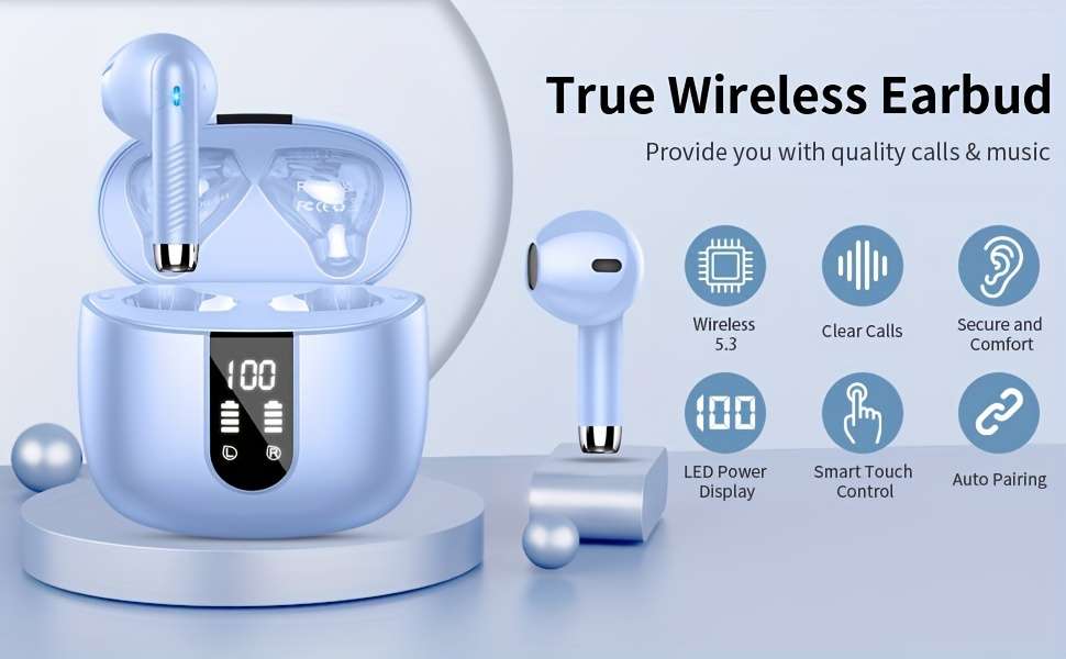 J55 Wireless Earphones 5.3 Earphones, Clear Sound, 40H Playback Time, Sports Earbuds With LED Digital Display Touch Control, Wireless Earphones With Built-in Microphone, Suitable For Android IOS Working - Image 15