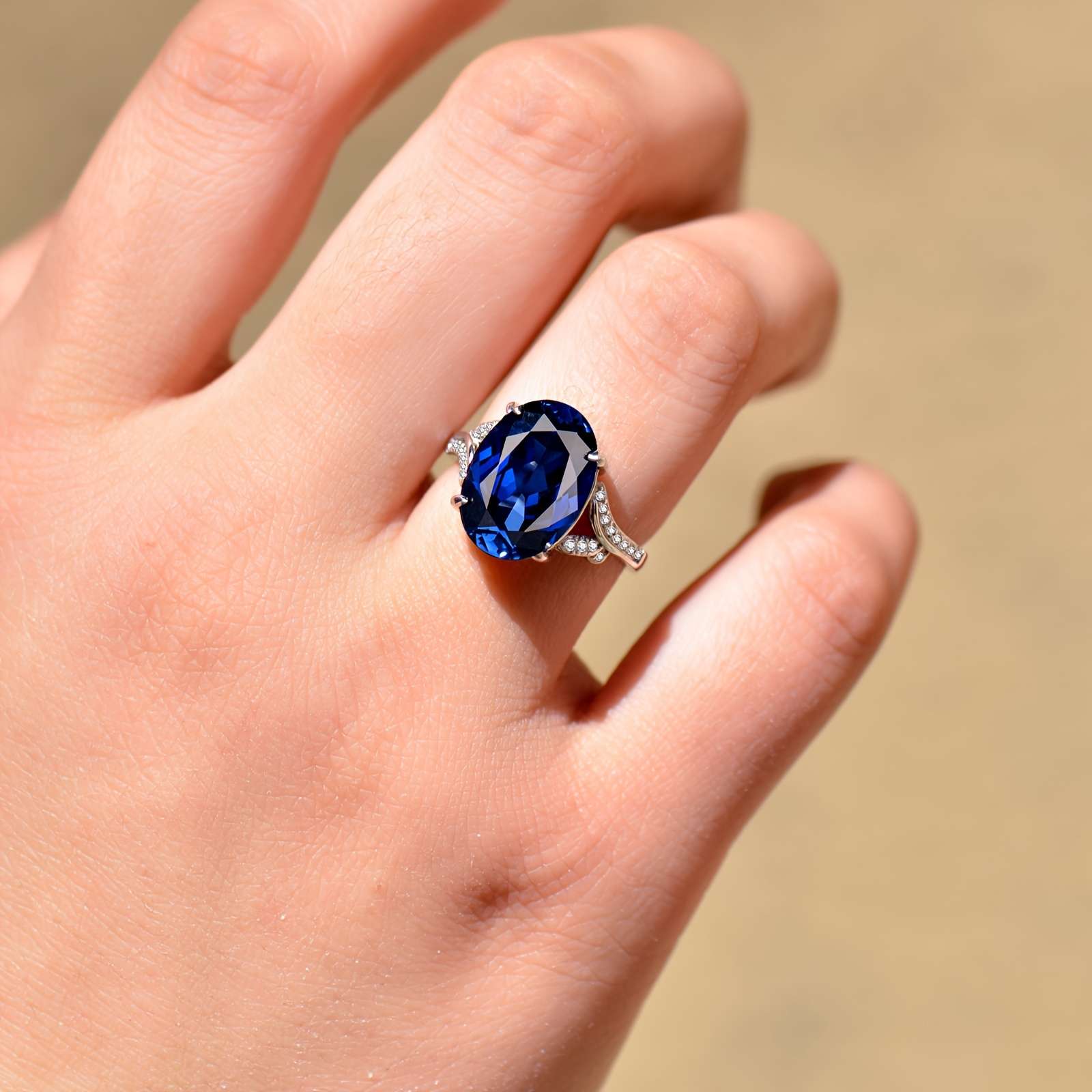 1pc Elegant 925 Sterling Silvery Adjustable Ring with Synthetic Blue Sapphire, Fashionable Simple Design, Personalized Faux Gemstone, Ideal Gift for Mother on Special Occasions - CUANAIR - Image 9