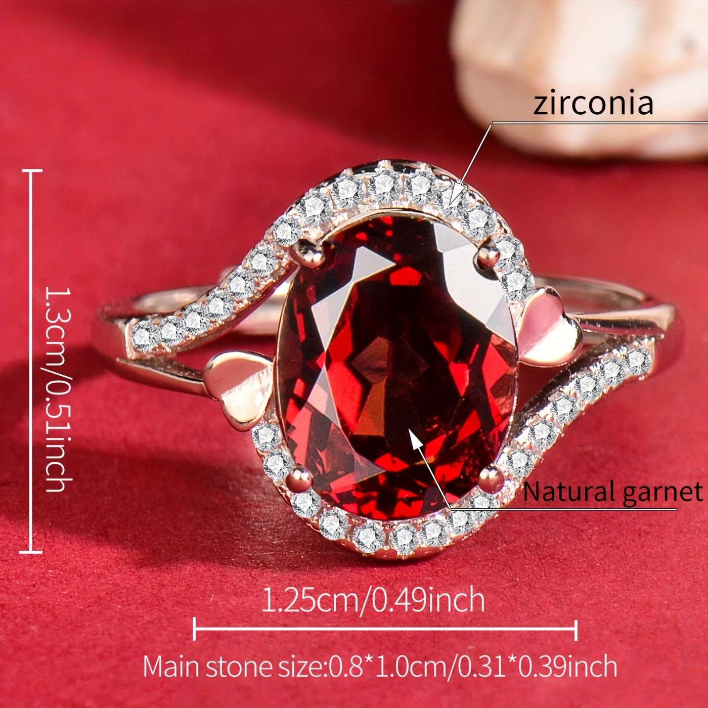 925 Silver natural garnet ring, suitable for women, Women's rings, adjustable, elegant, fashionable, luxurious, temperament, high sense, holiday gifts, Valentine's Day gifts, Mother's Day gifts, gifts for lovers, birthday gifts, Christmas gifts. - Image 3