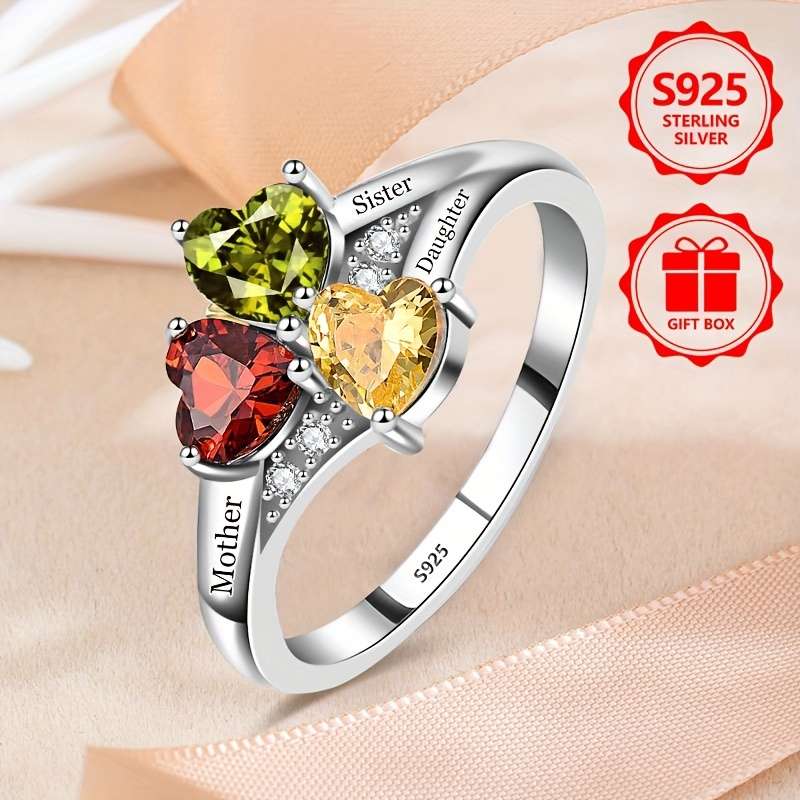 925 Sterling Silver Women'S Ring, Fashionable and Unique Design with 3 Colorful Synthetic Cubic Zirconia Stones, Perfect for Parties, Travel, Gifting to Family, or Friends, Birthday Present, Includes Gift Box - Image 3