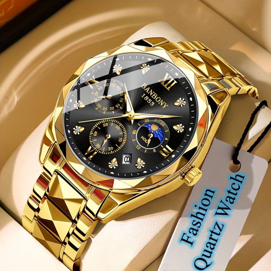Banbony Men'S Quartz Watch Stainless Steel with Rhinestone Roman Numerals HD Large Dial Waterproof Luminous Display Date Calendar Multi-Function Silent Watch Fashionable Appearance Men'S Luxury Gift for Birthday, Family Gathering, Party - Image 17
